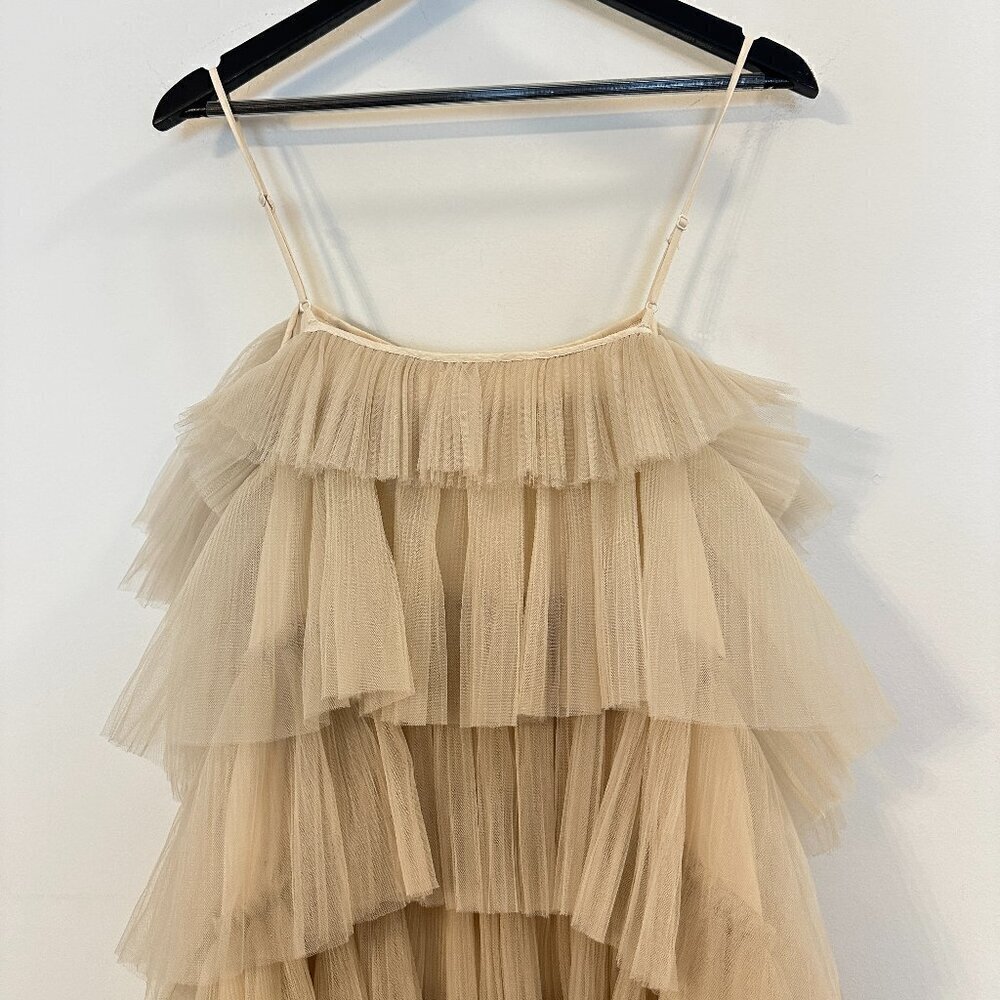 MAEVE by Anthropologie Tiered Tulle Mini Dress in Taupe Size Large - Picture 8 of 14